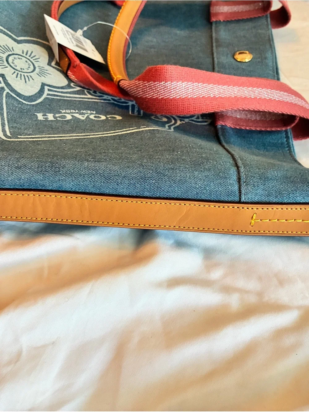 Coach Denim Tote with Pink Striped Straps